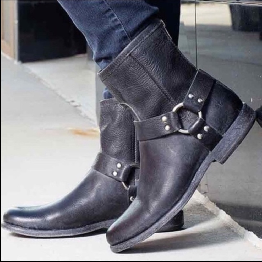 Frye Phillip Harness Short Leather Cute Ankle Boot - Picture 15 of 15